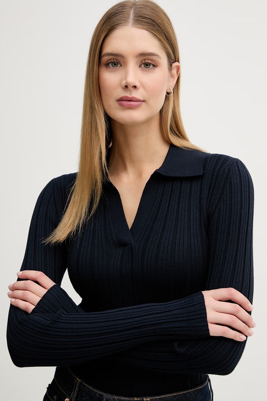 United Colors of Benetton polo damskie z wiskozy granatowy 1WZND301K