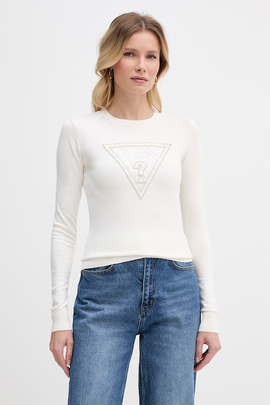 Guess sweter damski z wiskozy MACIE beżowy W6GR19.Z0608