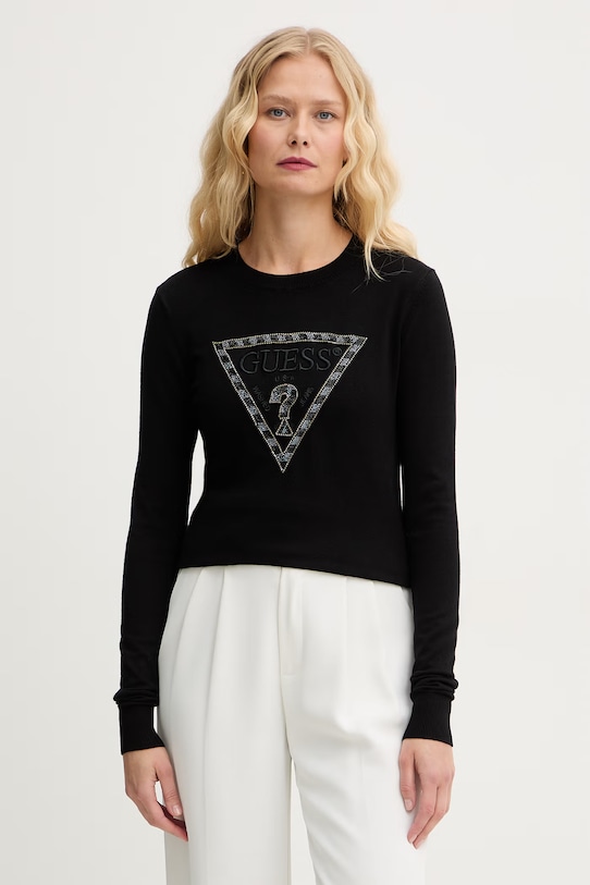 Guess πουλόβερ γυναικείο με βισκόζη MACIE μαύρο W6GR19.Z0608
