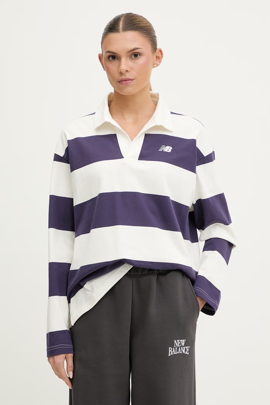 New Balance longsleeve damski bawełniany Rugby fioletowy WT53522BOY