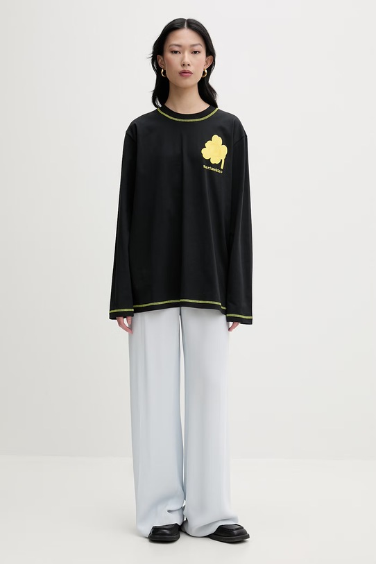 Marimekko Majica z dolgimi rokavi ženska bombažna 095094 črna SS26