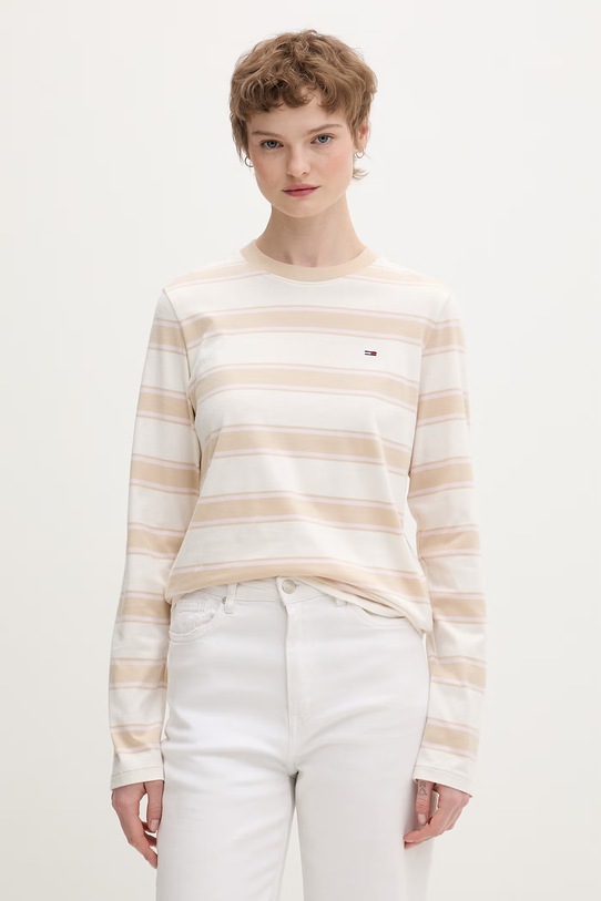 Tommy Jeans longsleeve damski bawełniany beżowy DW0DW21835