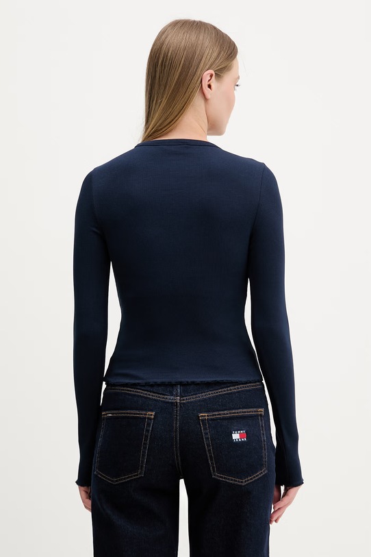 Oblečení Tommy Jeans tričko s dlouhým rukávem dámské bavlněné s elastanem DW0DW22783 námořnická modř