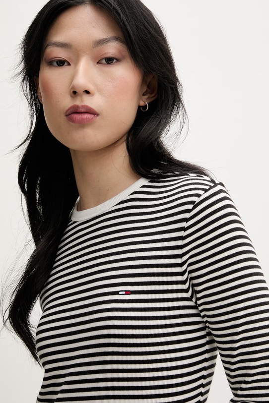 Tommy Jeans longsleeve damski bawełniany z elastanem czarny DW0DW22783