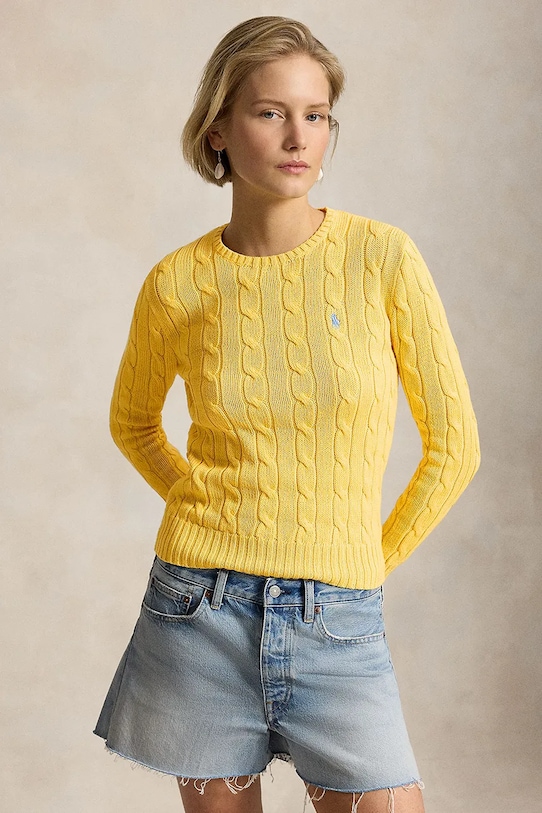 Polo Ralph Lauren PIMA COTTON-LSL-PLO sweter bawełniany damski żółty 211971869507