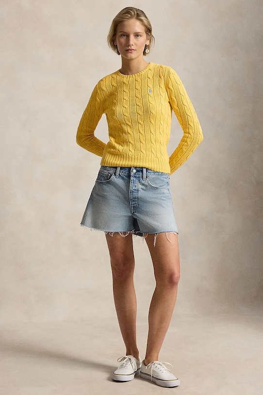 Odzież Polo Ralph Lauren PIMA COTTON-LSL-PLO sweter bawełniany damski 211971869507 żółty