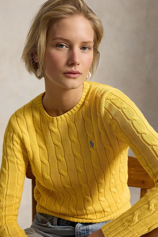 Polo Ralph Lauren PIMA COTTON-LSL-PLO sweter bawełniany damski żółty 211971869507