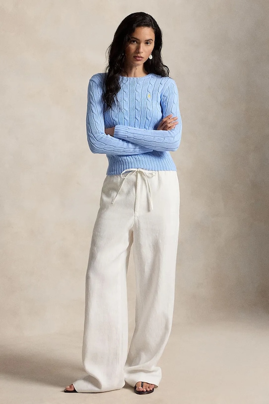 Odzież Polo Ralph Lauren PIMA COTTON-LSL-PLO sweter bawełniany damski 211971869512 niebieski