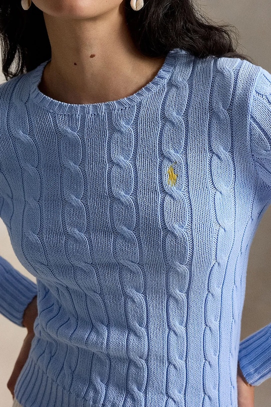 Polo Ralph Lauren PIMA COTTON-LSL-PLO sweter bawełniany damski niebieski 211971869512