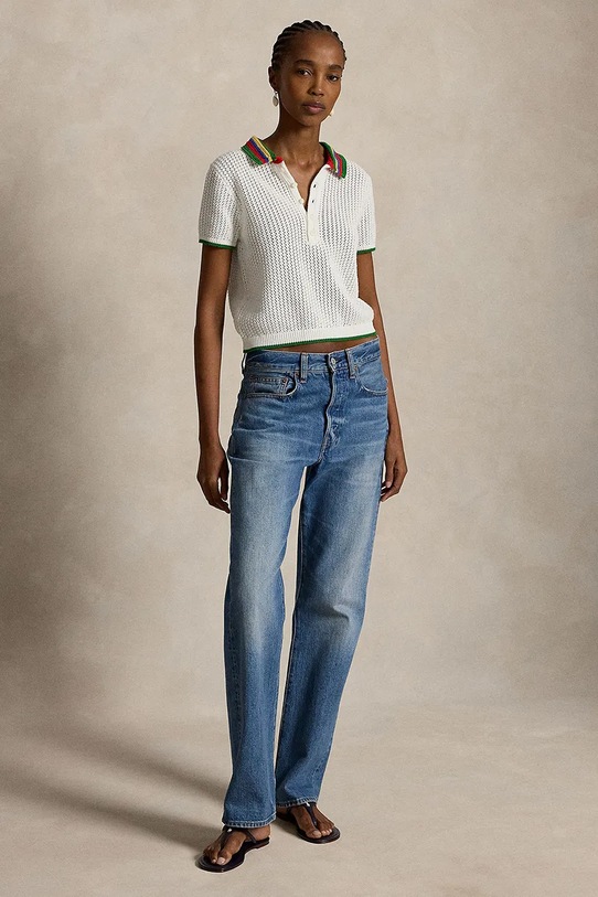 Odzież Polo Ralph Lauren sweter damski z bawełną COTTON BLEND-SWEATER-POLO 211A12725001 biały