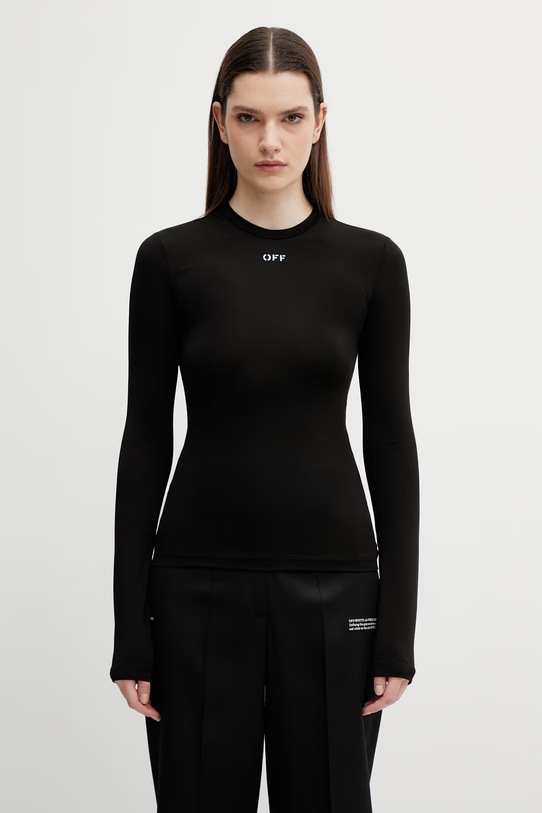 Off-White longsleeve Off Stamp gładkie czarny 2AD136C99JER005