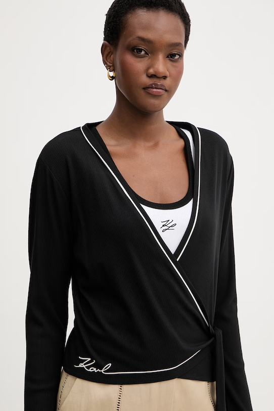 Karl Lagerfeld tričko s dlouhým rukávem dámské z viskózy černá B2W44007