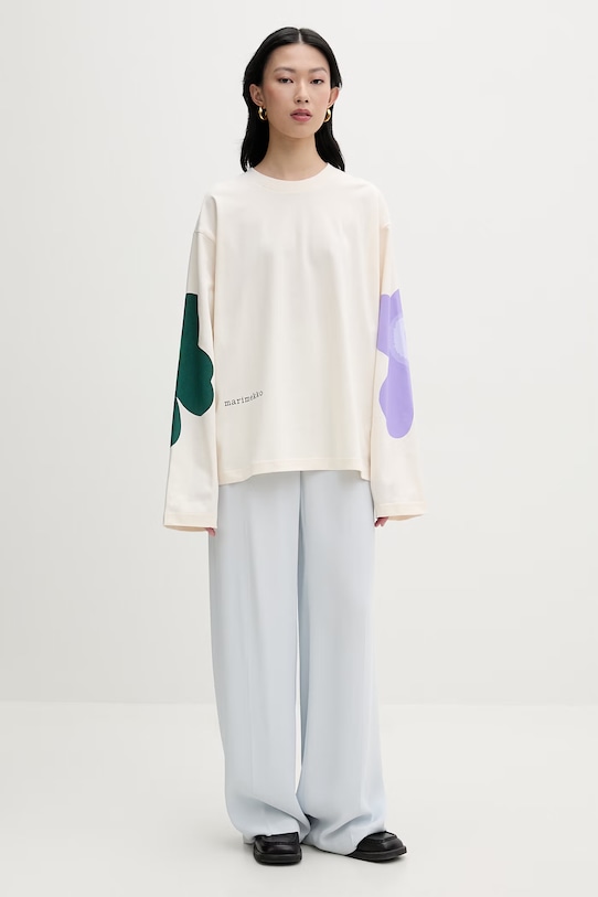 Marimekko longsleeve damski bawełniany 095474 beżowy SS26