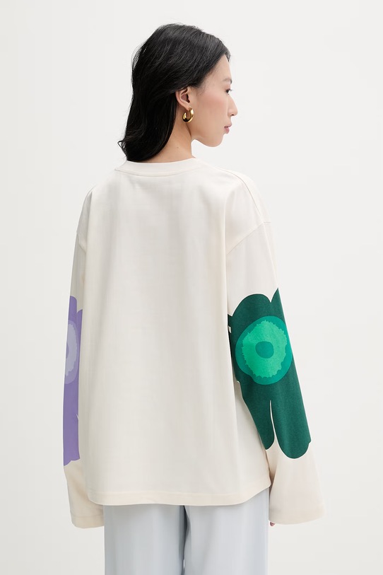 Odzież Marimekko longsleeve damski bawełniany 095474 beżowy