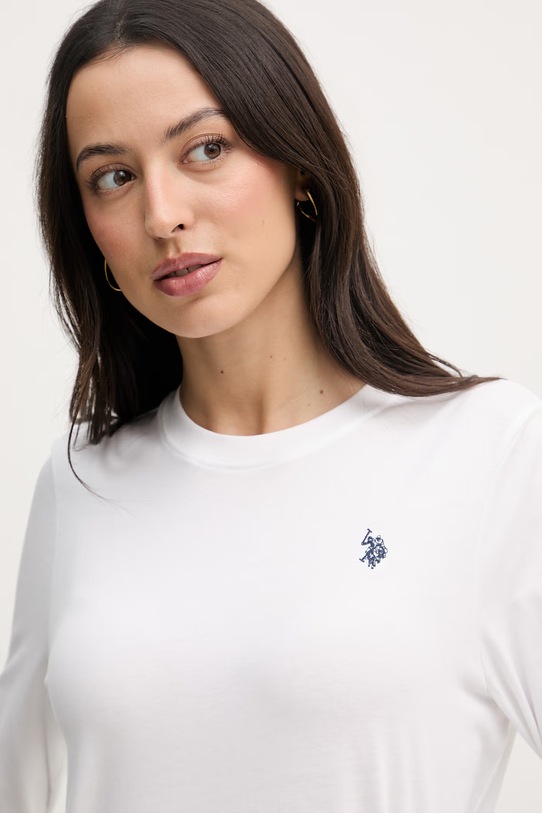 U.S. Polo Assn. tričko s dlhým rukávom dámske bavlnené biela WUP0785