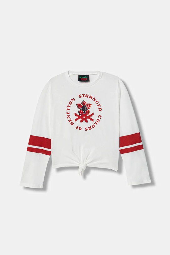 United Colors of Benetton longsleeve bawełniany dziecięcy nadruk biały 36UVC10R1.G.Seasonal