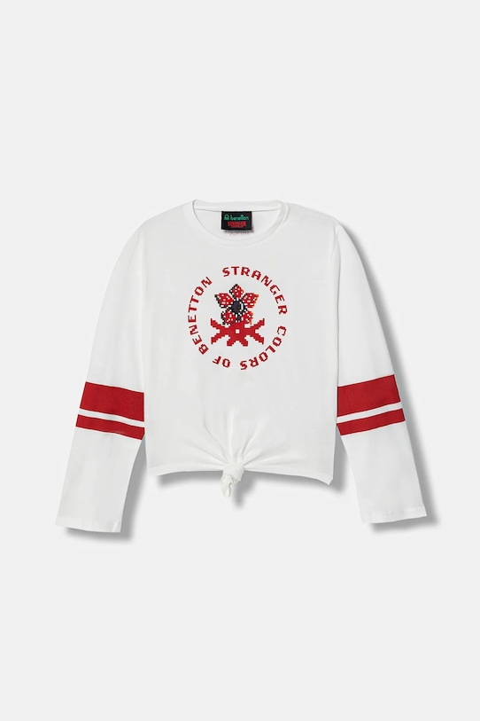 United Colors of Benetton longsleeve bawełniany dziecięcy nadruk biały 36UVC10R1.G.Seasonal