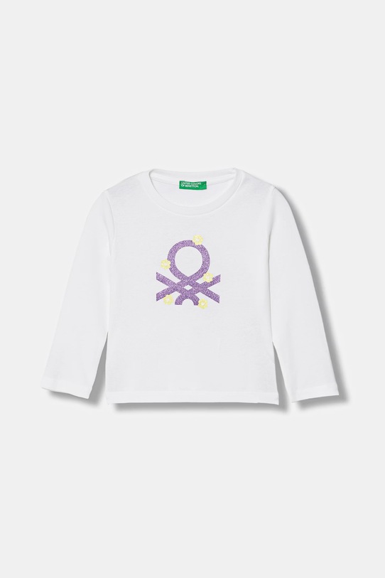 United Colors of Benetton longsleeve bawełniany dziecięcy nadruk biały 3I9WG10LT.P.Stagionale