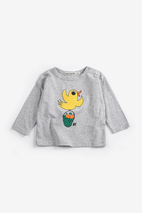 Bobo Choses longsleeve bawełniany niemowlęcy Flying Oranges 126AB008 szary SS26