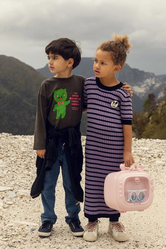 Mini Rodini longsleeve bawełniany dziecięcy Alien travel agency szary 26220122