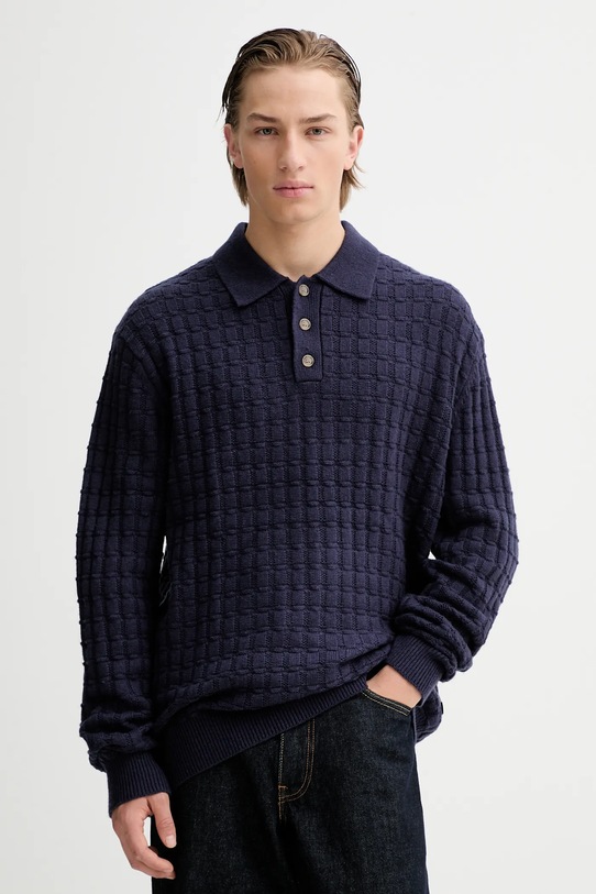 Les Deux sweter z dodatkiem wełny zapinany granatowy 1001201