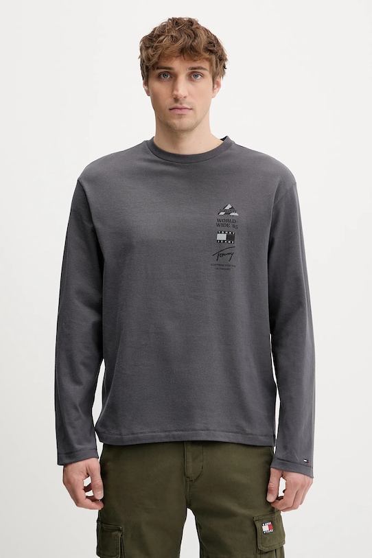 Ρούχα Βαμβακερή μπλούζα με μακριά μανίκια Tommy Jeans DM0DM22339 γκρί