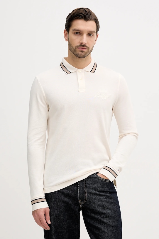 Tommy Hilfiger longsleeve bawełniany regular beżowy MW0MW41623