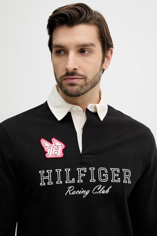 Βαμβακερή μπλούζα με μακριά μανίκια Tommy Hilfiger μαύρο MW0MW42615