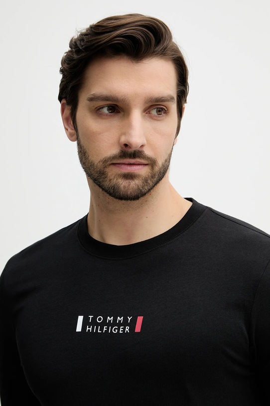 Βαμβακερή μπλούζα με μακριά μανίκια Tommy Hilfiger μαύρο MW0MW41454