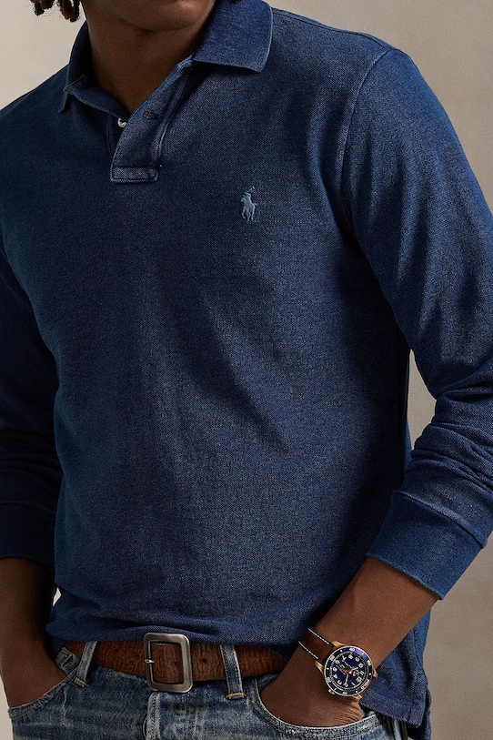 Βαμβακερή μπλούζα με μακριά μανίκια Polo Ralph Lauren σκούρο μπλε 710970583