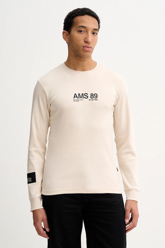 G-Star longsleeve bawełniany nadruk beżowy D26867.D976