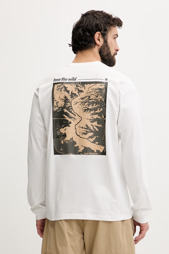 Jack Wolfskin longsleeve męski bawełniany Confident biały A65918