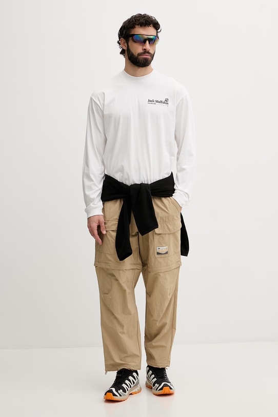 Jack Wolfskin longsleeve męski bawełniany Confident A65918 biały SS26