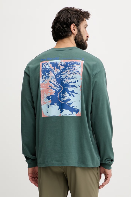 Jack Wolfskin longsleeve męski bawełniany Confident zielony A65918