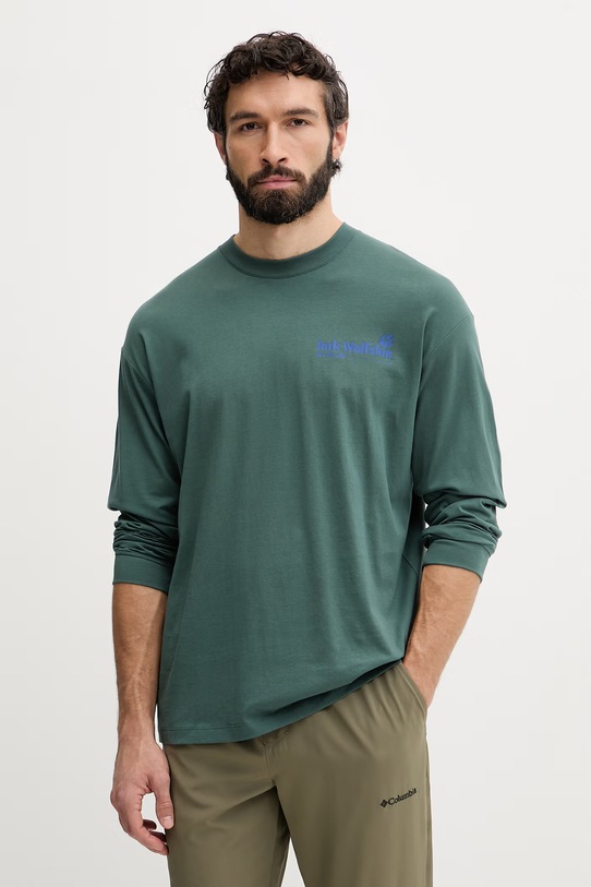 Odzież Jack Wolfskin longsleeve męski bawełniany Confident A65918 zielony