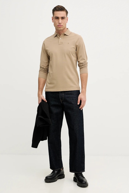 Hackett London longsleeve bawełniany HM5500022 brązowy SS26