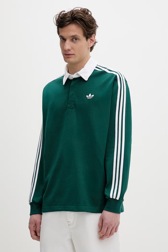 Bavlnené tričko s dlhým rukávom adidas Originals relaxed zelená KE3572