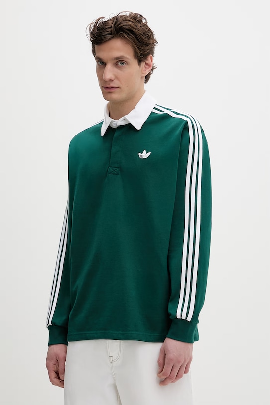 Bavlnené tričko s dlhým rukávom adidas Originals relaxed zelená KE3572