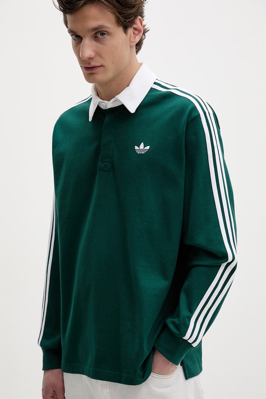 Bavlnené tričko s dlhým rukávom adidas Originals zelená KE3572