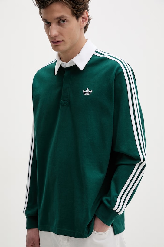 Bavlnené tričko s dlhým rukávom adidas Originals zelená KE3572