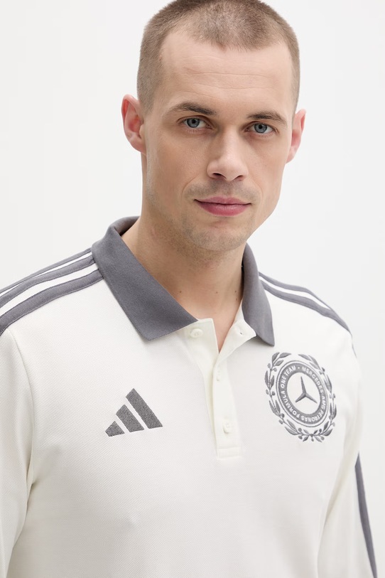 adidas tričko s dlhým rukávom pánske s bavlnou x Mercedes béžová KE8281