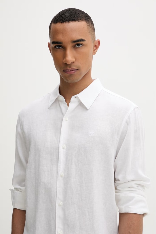 Calvin Klein πουκάμισο ανδρικό με λινό λευκό LV04LE125G