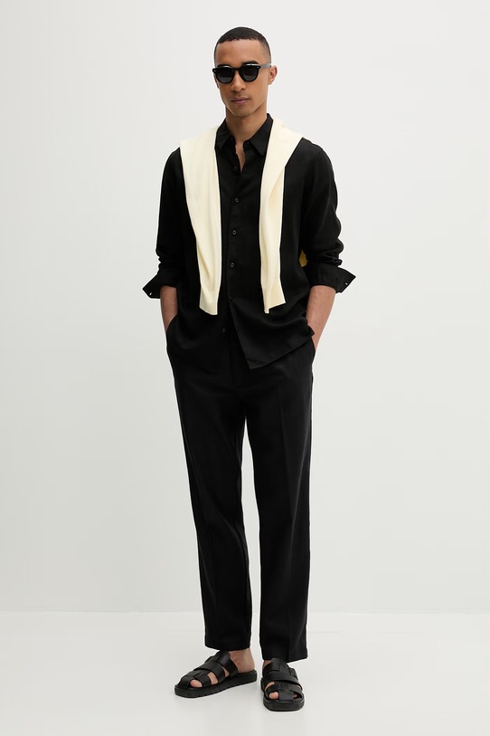 Calvin Klein πουκάμισο ανδρικό με λινό LV04LE125G μαύρο SS26