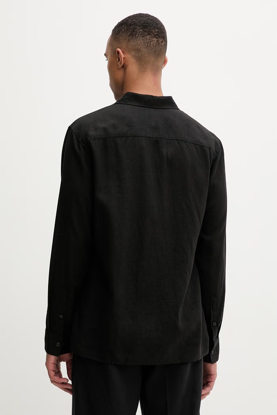 Ρούχα Calvin Klein πουκάμισο ανδρικό με λινό LV04LE125G μαύρο