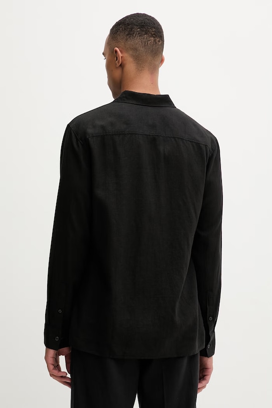 Ρούχα Calvin Klein πουκάμισο ανδρικό με λινό LV04LE125G μαύρο