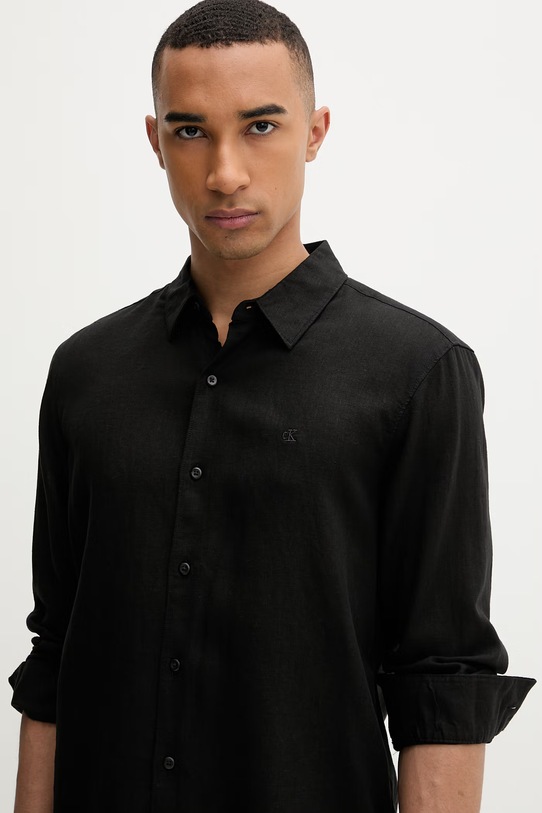 Calvin Klein πουκάμισο ανδρικό με λινό μαύρο LV04LE125G
