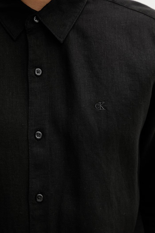 Calvin Klein πουκάμισο ανδρικό με λινό LV04LE125G μαύρο