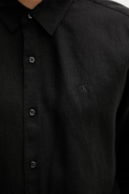 Calvin Klein πουκάμισο ανδρικό με λινό LV04LE125G μαύρο