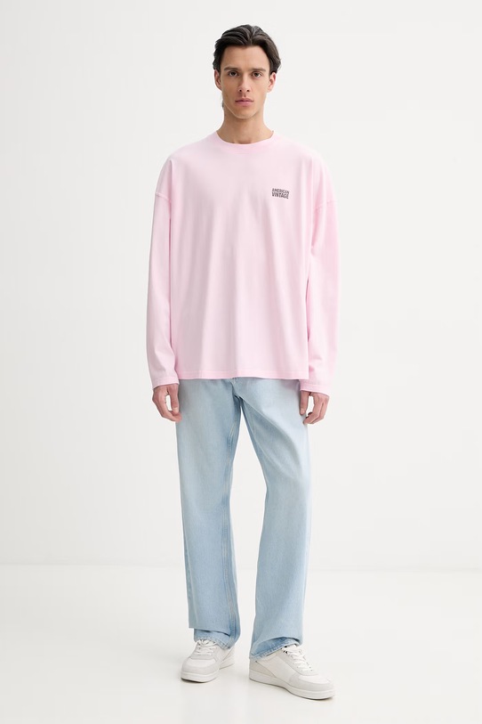 Bavlněné tričko s dlouhým rukávem American Vintage MGIX02B růžová SS26