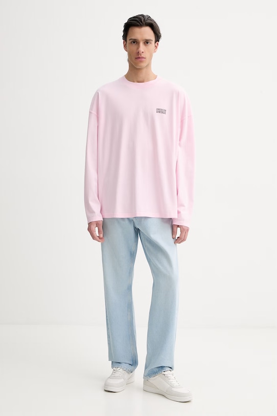 Bavlněné tričko s dlouhým rukávem American Vintage MGIX02B růžová SS26